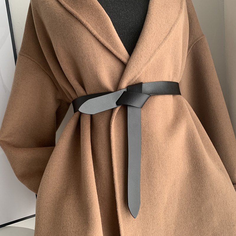 Women's Fashion Pu Leather Black Belt Decorative Suit Coat Ladies Belt Simple Knotted Belt Retro Outside - Image 3