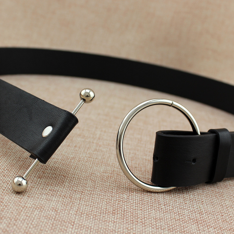 Newest Silver Round buckle belts woman 2021 hot women's belts without pin metal buckle black leather strap belt dames riemen - Image 9