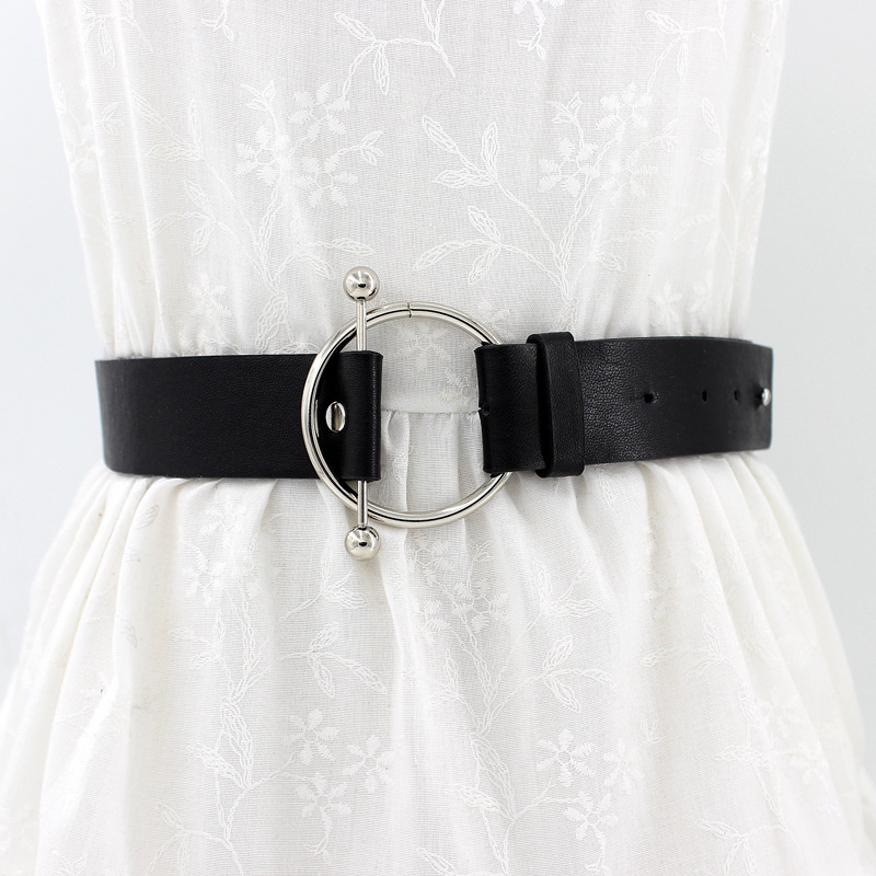 Newest Silver Round buckle belts woman 2021 hot women's belts without pin metal buckle black leather strap belt dames riemen - Image 12