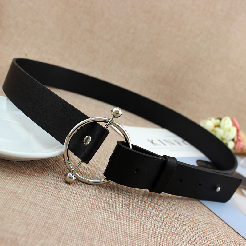 Newest Silver Round buckle belts woman 2021 hot women's belts without pin metal buckle black leather strap belt dames riemen - Image 5