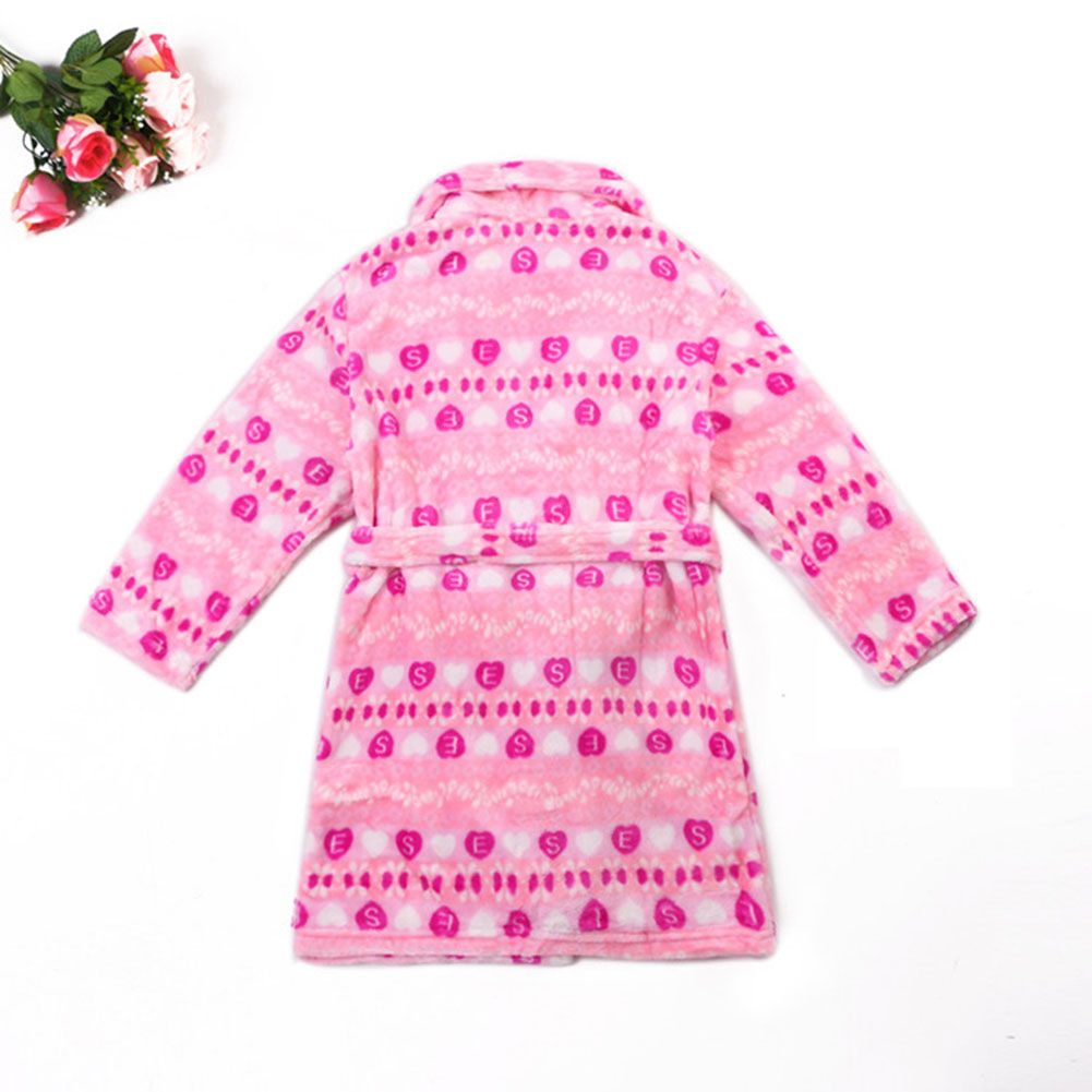 Cozy Flannel Self Tie Lapel Robe Pajamas for Boys Girls Winter Bath Homewear - Image 2