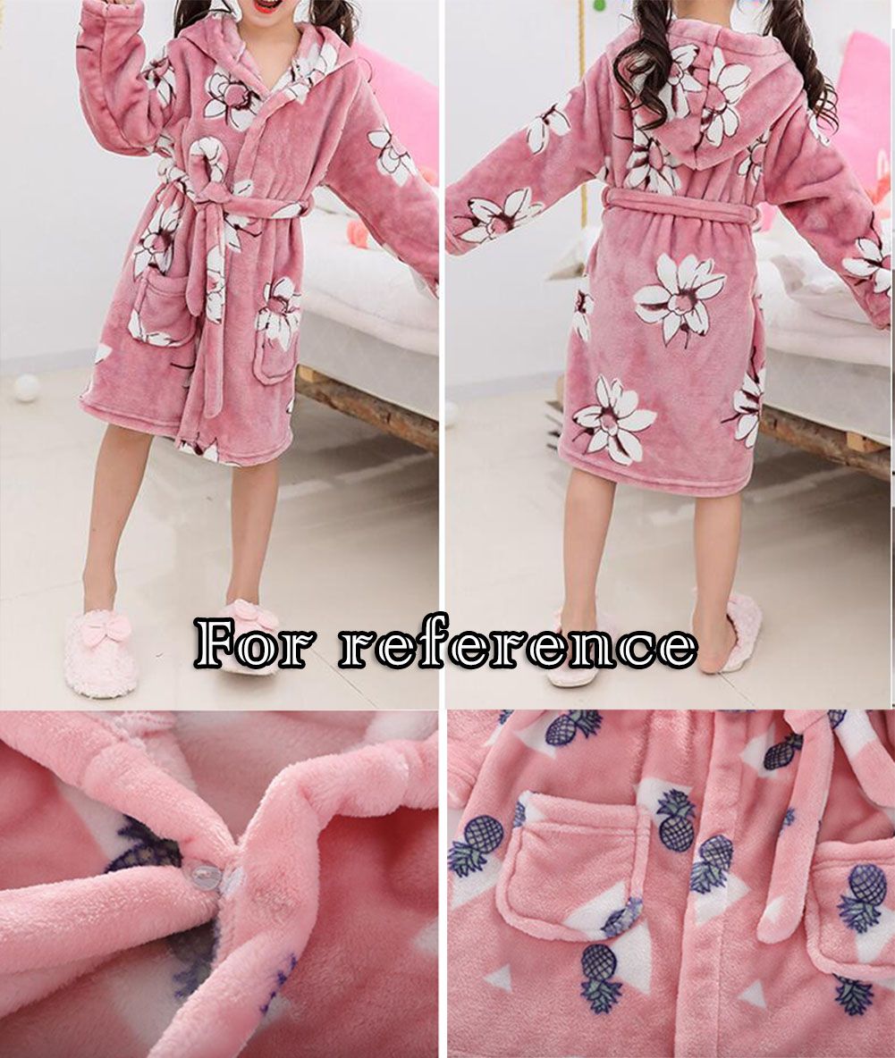 Girls Painted Flowers Flannel Hooded Bathrobes Self Tie Soft Sleepwear for Bath Homewear - Image 2