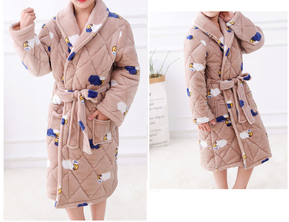 Thicken Soft Plush Lapel Bathrobes for Boys Girls Winter Bath Homewear, Moon and Cloud - Image 2