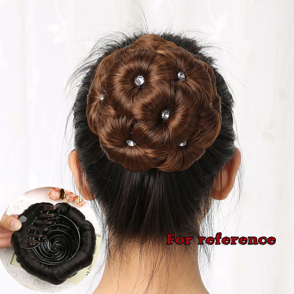 Elegant Hair Disk Chignon Updo Hairpieces With Rhinestone Hair Bun Extensions Claw, Light Brown - Image 2