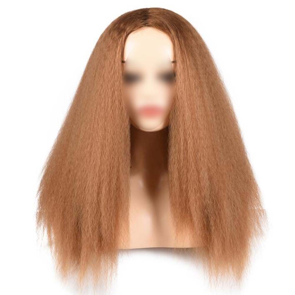 Afro Yaki Hair Straight Curly Wigs Khaki Long Full Wig Fluffy Synthetic Hair Wigs for Daily Wear, 24inch - Image 2
