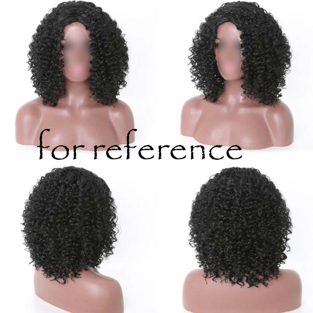 Black Afro Hair Wig Short Curly with Bangs Fluffy Wigs Synthetic Hair Full Wig,16 inch - Image 2