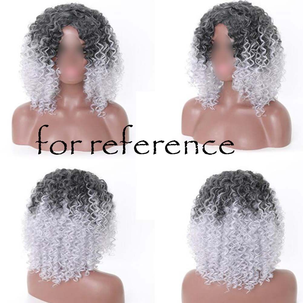 Black Grey Afro Hair Wig 2Tone Short Curly Fluffy Wigs with Bangs Synthetic Hair Full Wig,16 inch - Image 2