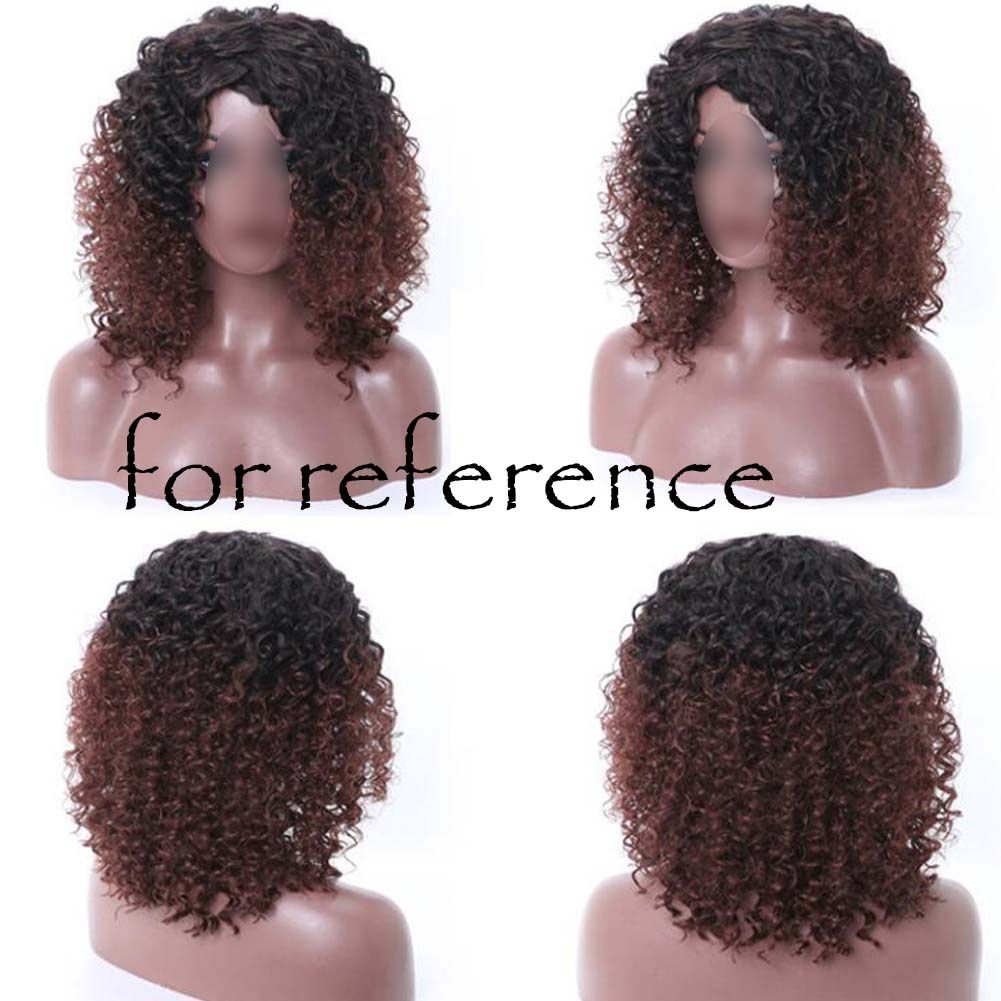 Black Brown Afro Hair Wig 2Tone Short Curly Fluffy Wigs with Bangs Synthetic Hair Full Wig,16 inch - Image 2