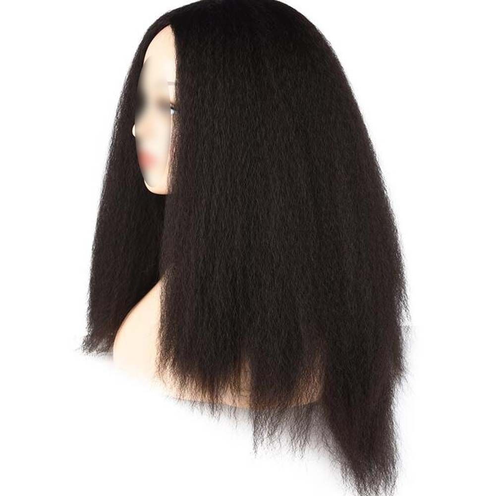Afro Yaki Hair Straight Curly Wigs Brown Black Long Full Wig Fluffy Synthetic Hair Wigs for Daily Wear, 24inch - Image 2