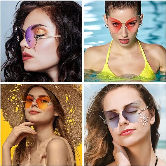 6 Pairs Butterfly Rimless Sunglasses Vintage Gradient Frame Eye Glasses - Image 3