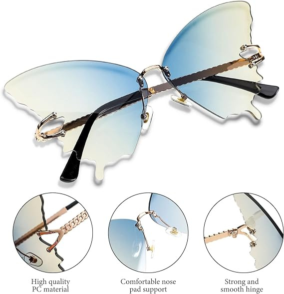 6 Pairs Butterfly Rimless Sunglasses Vintage Gradient Frame Eye Glasses - Image 4