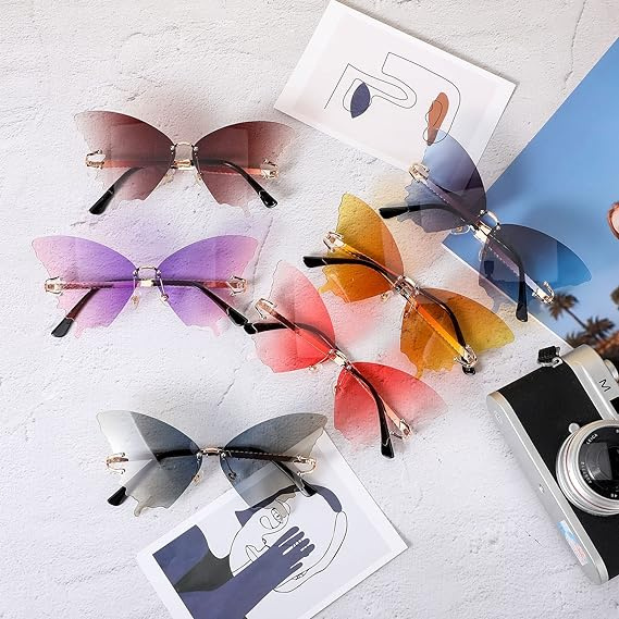 6 Pairs Butterfly Rimless Sunglasses Vintage Gradient Frame Eye Glasses - Image 5