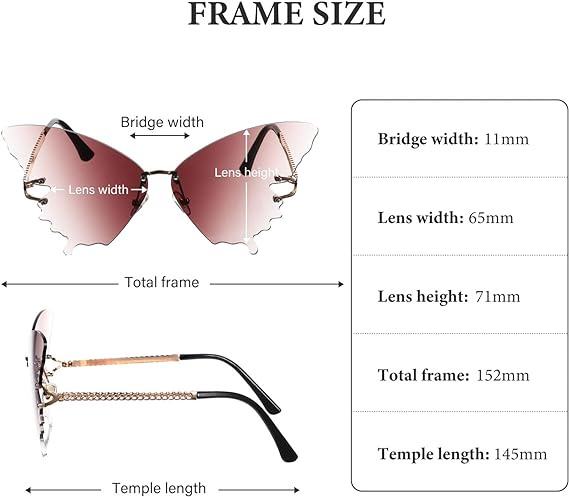6 Pairs Butterfly Rimless Sunglasses Vintage Gradient Frame Eye Glasses - Image 6