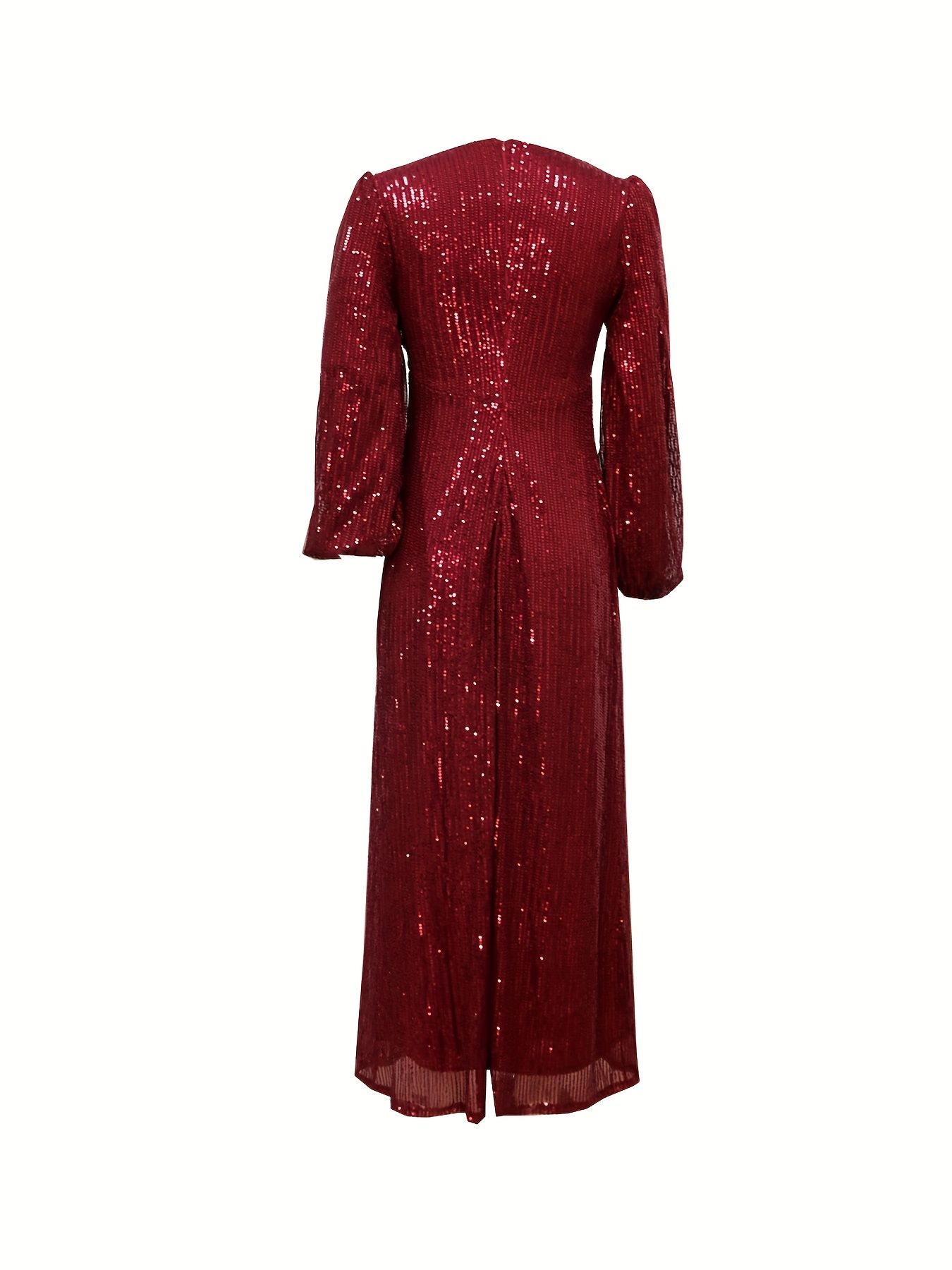 Sequined V-neck Dress, Elegant Long Sleeve Dress For Wedding Party, Women's Clothing - Image 20