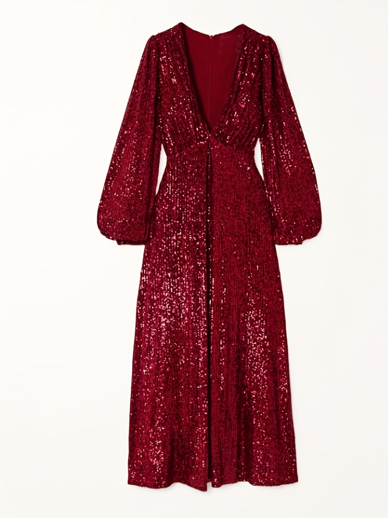 Sequined V-neck Dress, Elegant Long Sleeve Dress For Wedding Party, Women's Clothing - Image 3