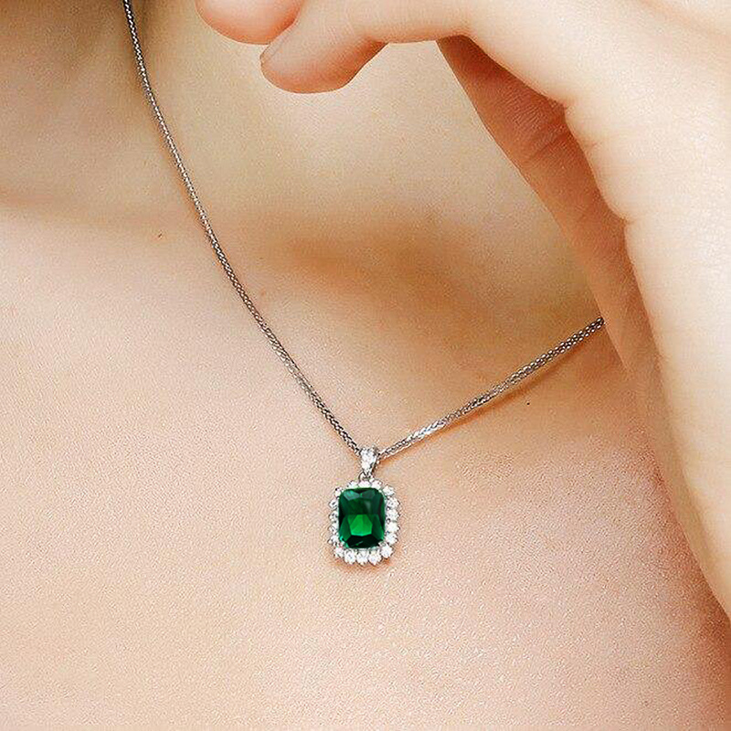 Huitan Exquisite Green Cubic Zirconia Pendant Necklace for Women Box Chain Luxury Trendy Female Accessories Versatile Jewelry - Image 3