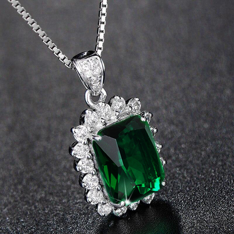 Huitan Exquisite Green Cubic Zirconia Pendant Necklace for Women Box Chain Luxury Trendy Female Accessories Versatile Jewelry - Image 4