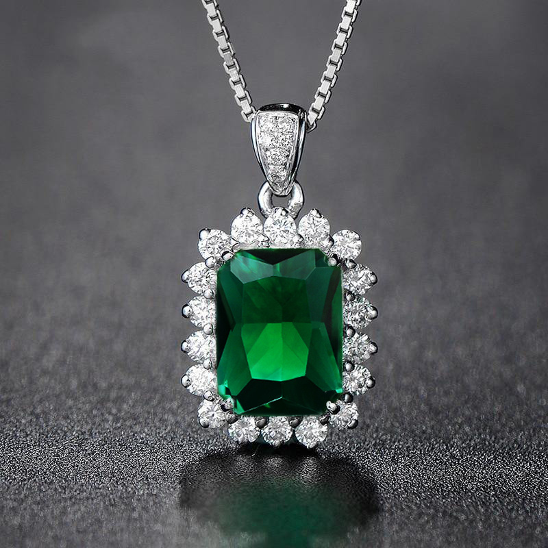 Huitan Exquisite Green Cubic Zirconia Pendant Necklace for Women Box Chain Luxury Trendy Female Accessories Versatile Jewelry - Image 5