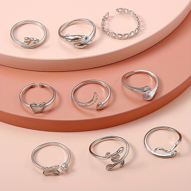 9 Pcs Adjustable Foot Ring Set - Snake, Butterfly, Dragonfly, Dolphin, Heart, Leaf, etc. - Image 3