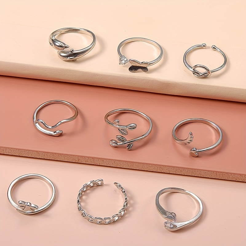 9 Pcs Adjustable Foot Ring Set - Snake, Butterfly, Dragonfly, Dolphin, Heart, Leaf, etc. - Image 4