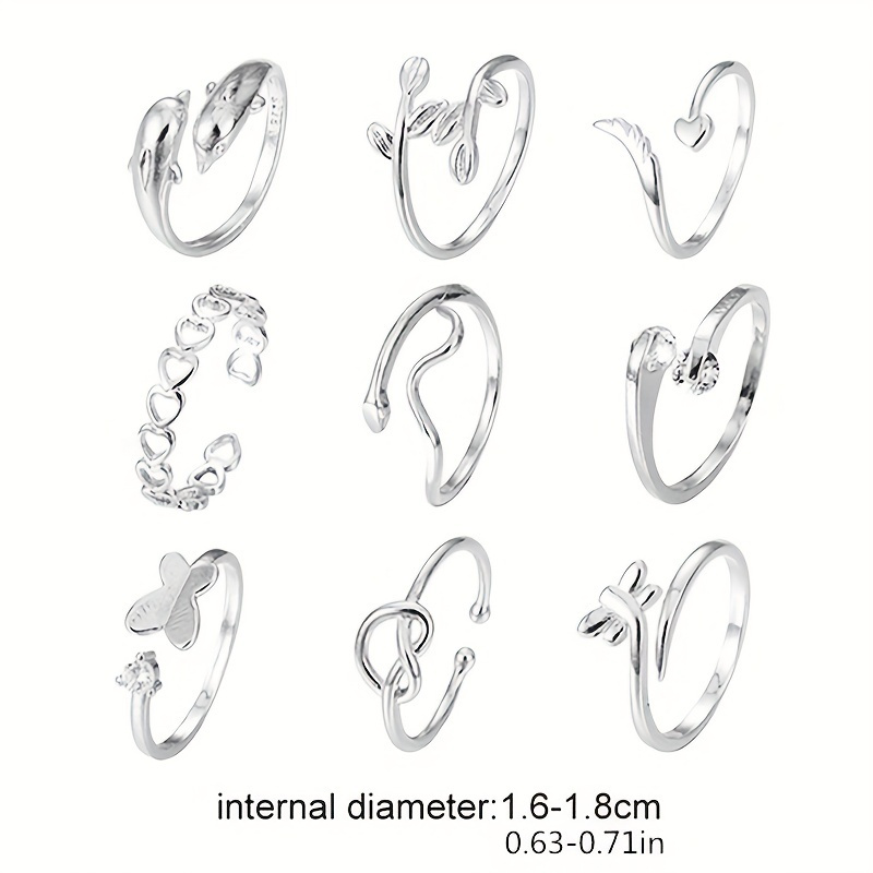 9 Pcs Adjustable Foot Ring Set - Snake, Butterfly, Dragonfly, Dolphin, Heart, Leaf, etc. - Image 5