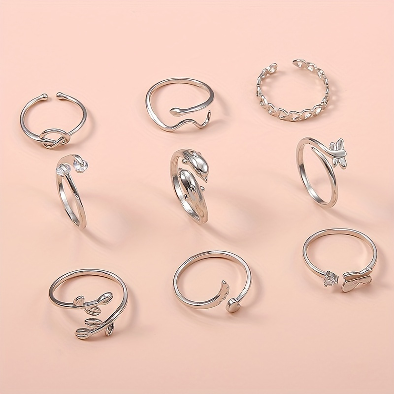 9 Pcs Adjustable Foot Ring Set - Snake, Butterfly, Dragonfly, Dolphin, Heart, Leaf, etc. - Image 6