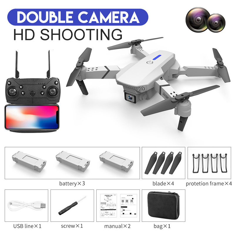 E88 RC Drone WIFI FPV Drone With HD Dual Camera Height Hold RC Foldable Quadcopter Helicopter Drone Gift Toys With 3 Battery - Image 2