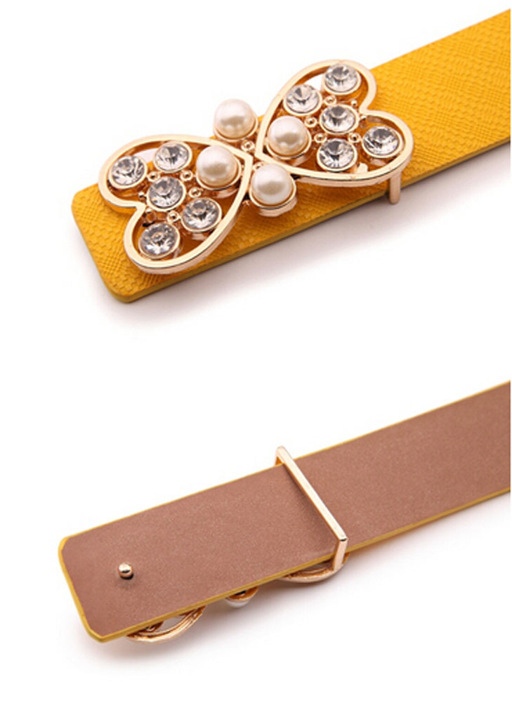 Belts for Women Ladies Rhinestone Butterfly Waist Belts For Jeans Dress; White - Image 2