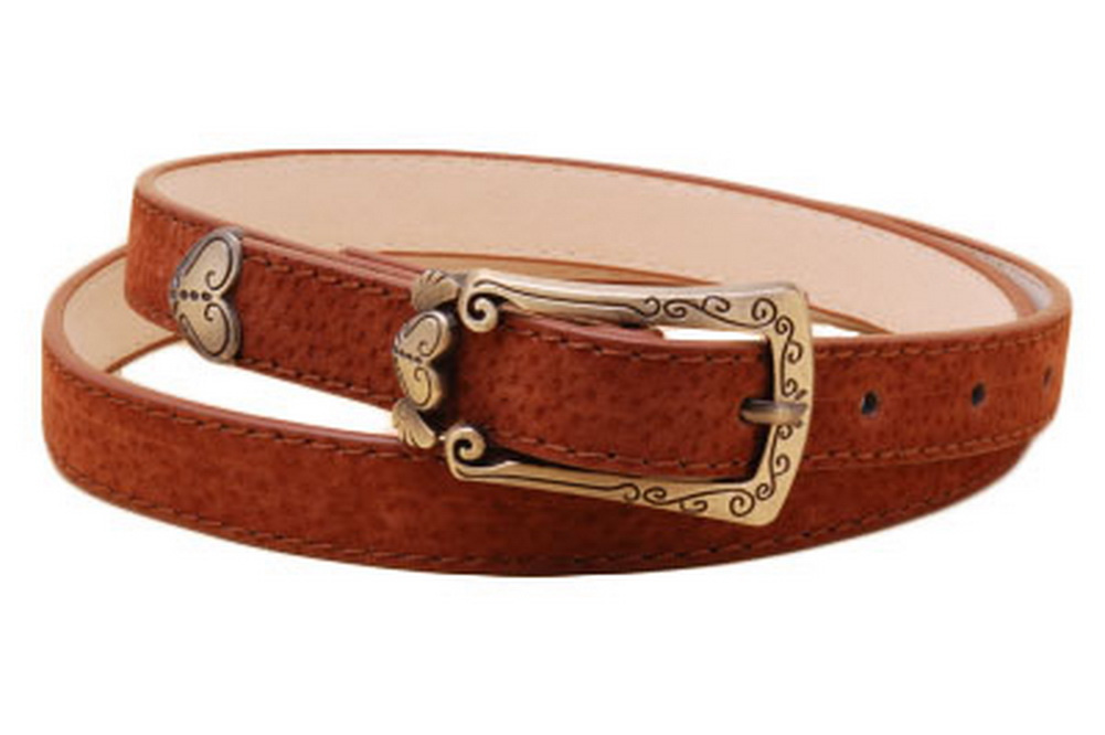 Retro Heart Women's Belts Carved Female Belt Coffee - Image 2