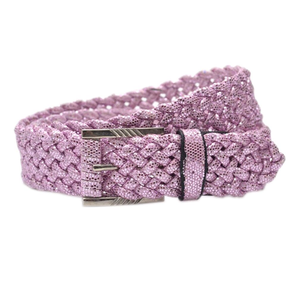 Womens Bling Sequins Woven Belt Dress Skinny Waist Belt; Pink - Image 2