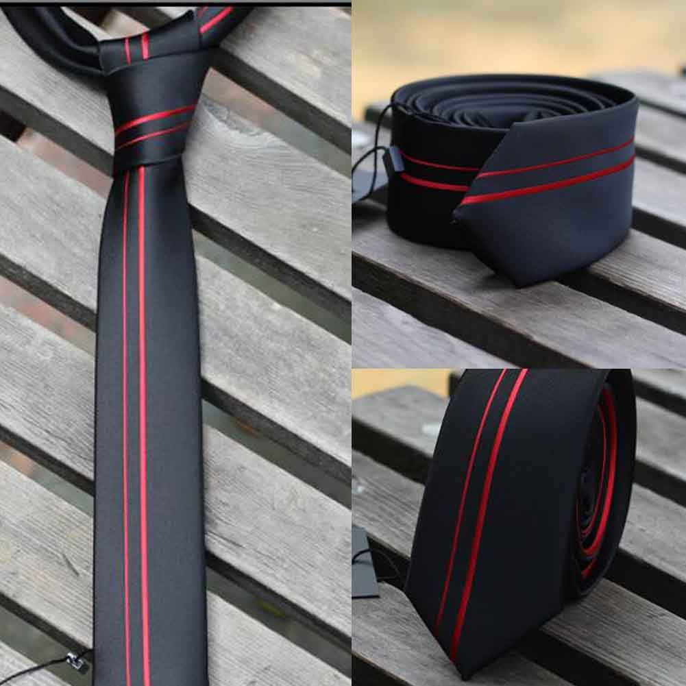 Mens Polyester Skinny Neckties Wedding/Party/Leisure Necktie Black/Red 5cm - Image 2