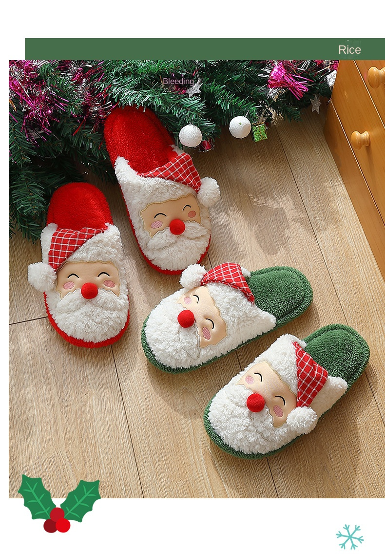 Christmas Men's and women's slippers; plush slippers; warm home cotton slippers; couple style - Image 9