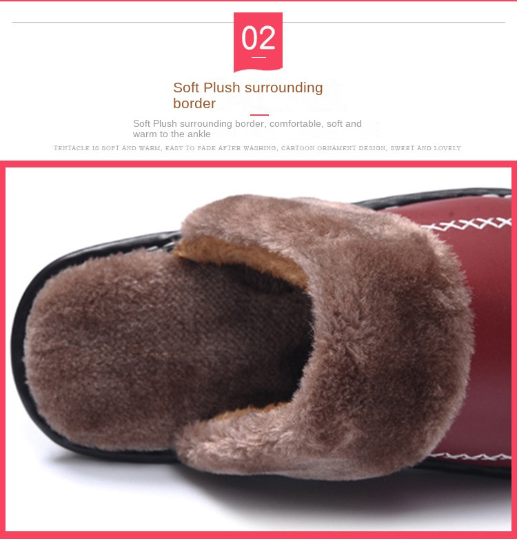 Men's warm cotton slippers; leather Platform slippers; indoor plush slippers; waterproof - Image 34