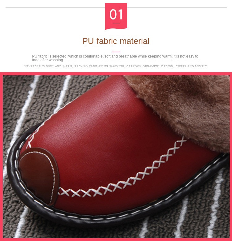 Men's warm cotton slippers; leather Platform slippers; indoor plush slippers; waterproof - Image 38