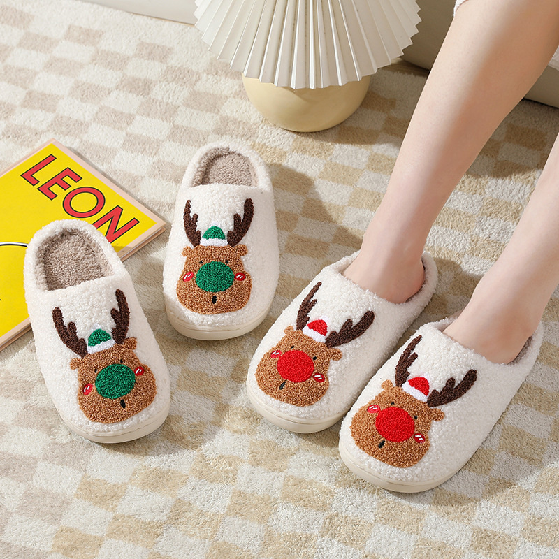 Christmas elk cotton slippers; the same for men and women; warm plush slippers - Image 45