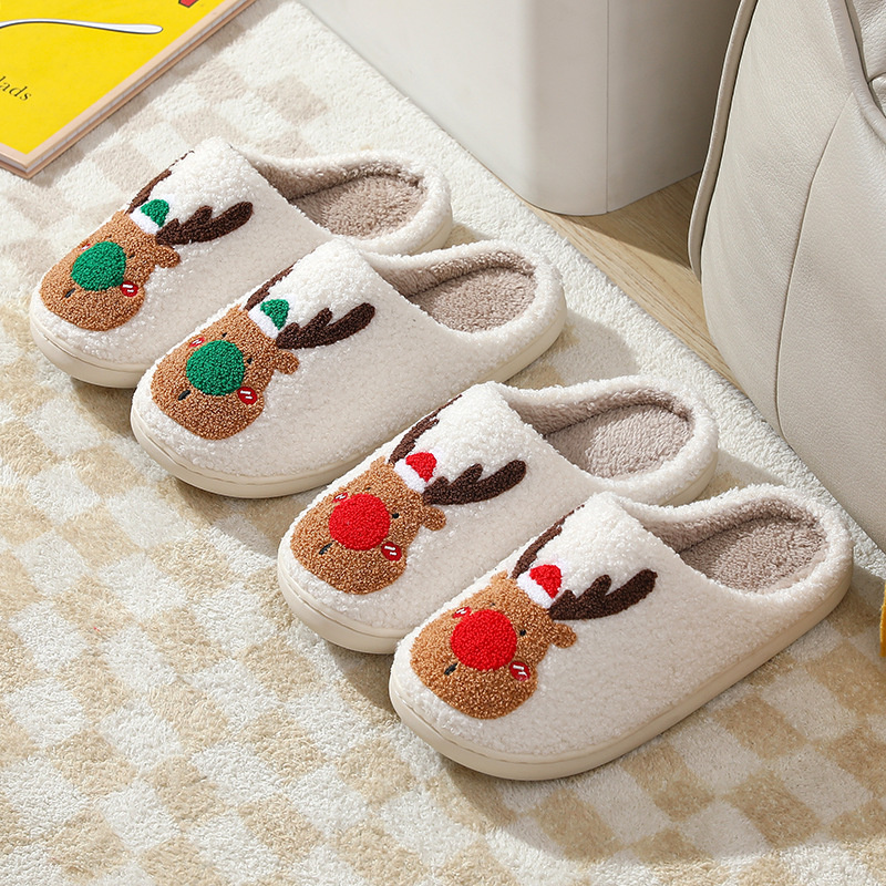 Christmas elk cotton slippers; the same for men and women; warm plush slippers - Image 23
