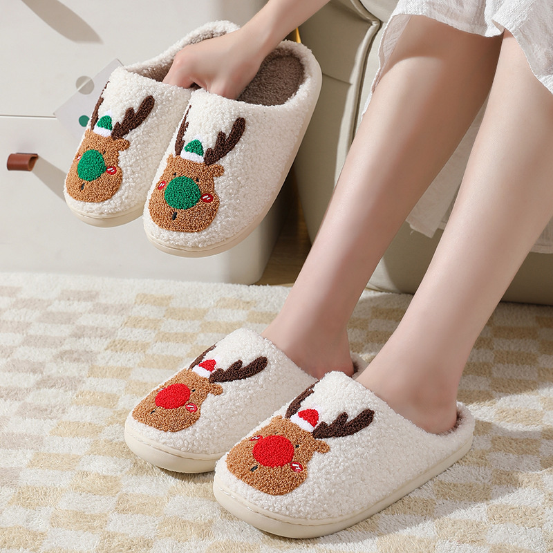 Christmas elk cotton slippers; the same for men and women; warm plush slippers - Image 13