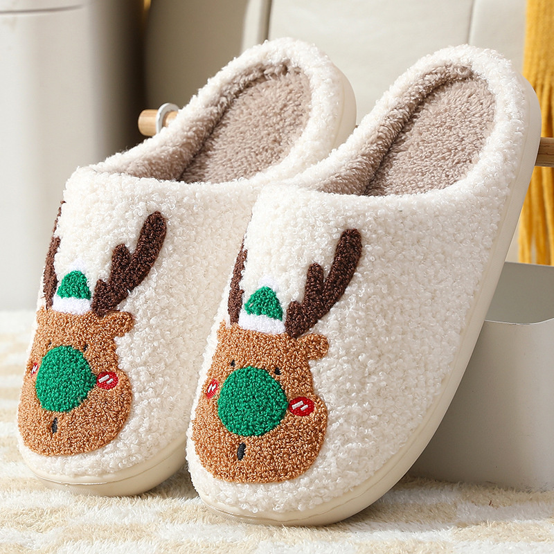 Christmas elk cotton slippers; the same for men and women; warm plush slippers - Image 61