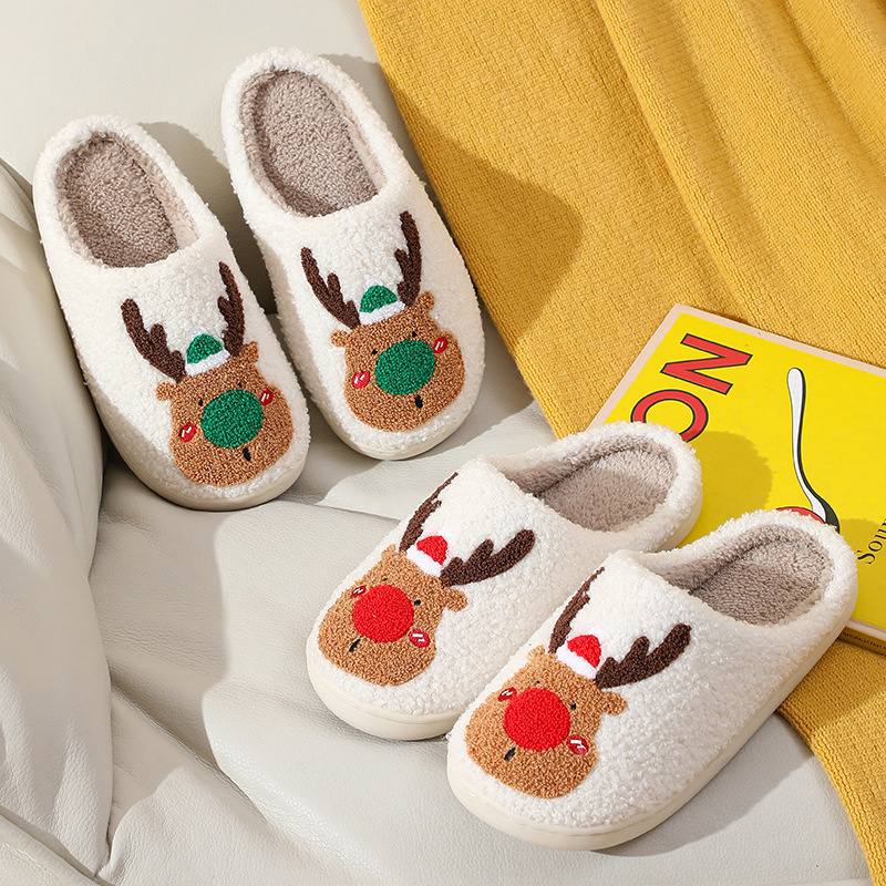 Christmas elk cotton slippers; the same for men and women; warm plush slippers - Image 54