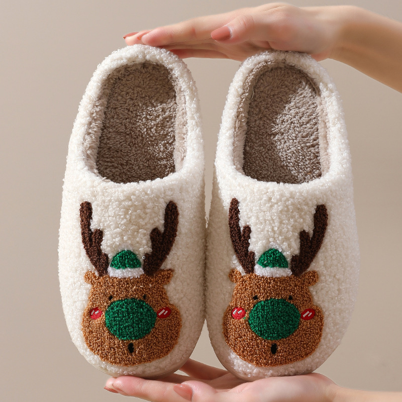 Christmas elk cotton slippers; the same for men and women; warm plush slippers - Image 4