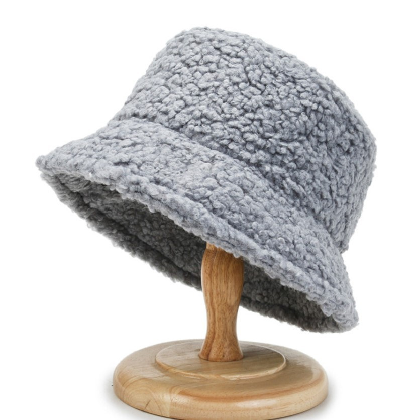 2021 Women's Harajuku Bucket Hat Solid Color Women Men Fishing Fisherman Hats Autumn Winter Lamb Wool Outdoor Warm Panama Cap - Image 7