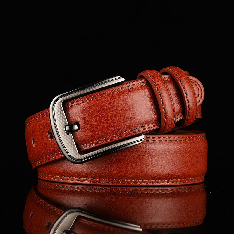 Live broadcast of single piece; two-layer leather men's pin buckle perforated belt; men's leather business belt; trousers belt; men's - Image 5