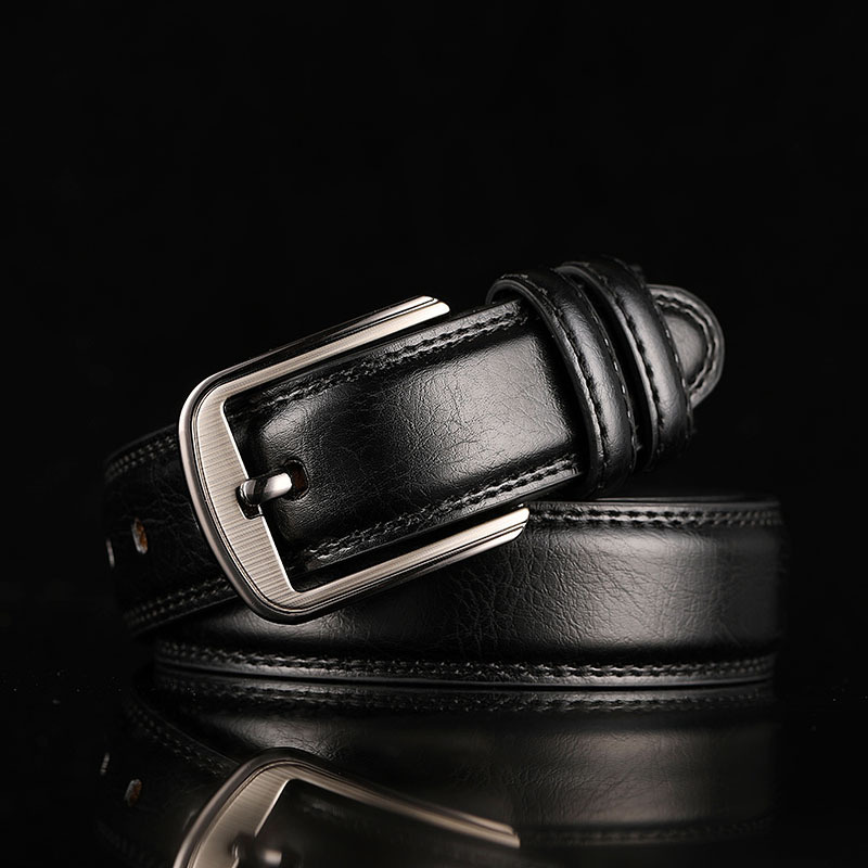 Live broadcast of single piece; two-layer leather men's pin buckle perforated belt; men's leather business belt; trousers belt; men's - Image 3