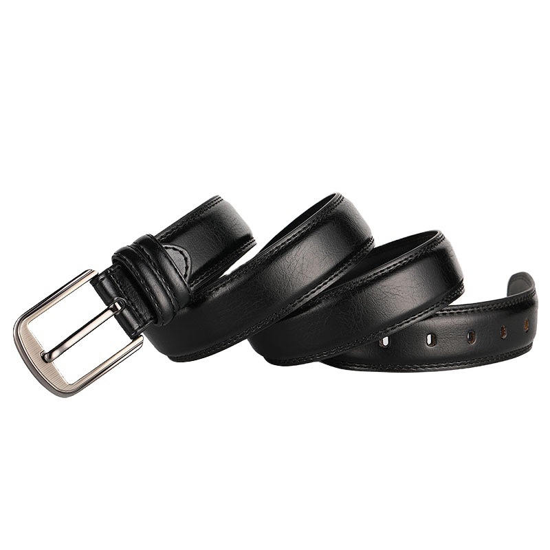 Live broadcast of single piece; two-layer leather men's pin buckle perforated belt; men's leather business belt; trousers belt; men's - Image 19