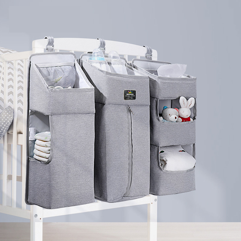 Sunveno Baby Storage Organizer Crib Hanging Storage Bag Caddy Organizer for Baby Essentials Bedding Set Diaper Storage Bag - Image 2