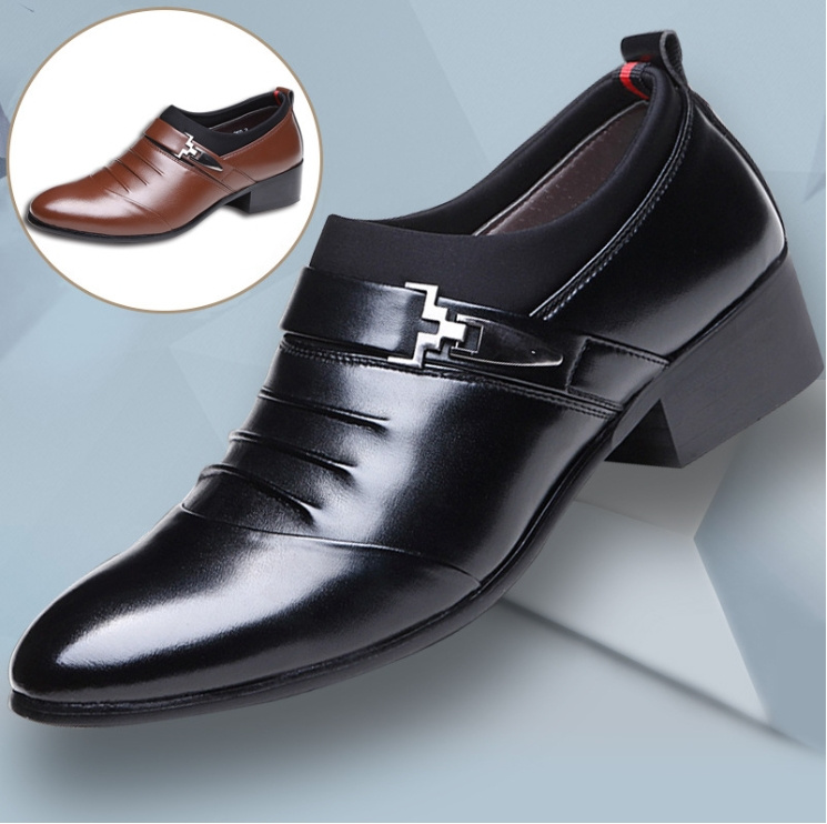New men's formal single shoes pointed toe set formal leather shoes Korean version comfortable low-help men's casual shoes loafers - Image 85