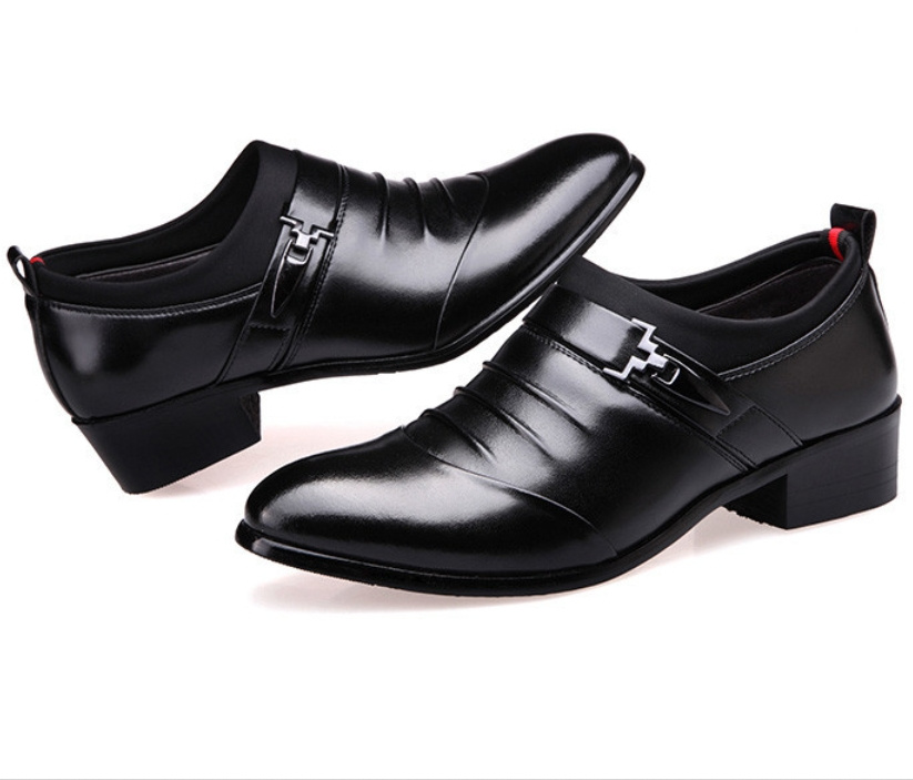 New men's formal single shoes pointed toe set formal leather shoes Korean version comfortable low-help men's casual shoes loafers - Image 71
