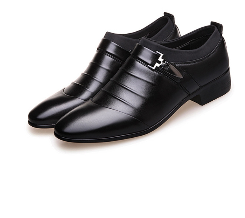 New men's formal single shoes pointed toe set formal leather shoes Korean version comfortable low-help men's casual shoes loafers - Image 34