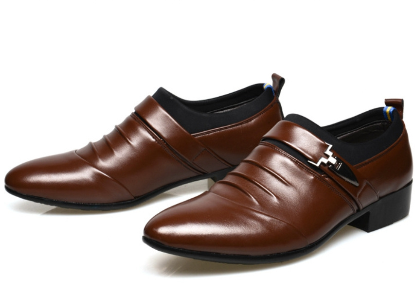 New men's formal single shoes pointed toe set formal leather shoes Korean version comfortable low-help men's casual shoes loafers - Image 106