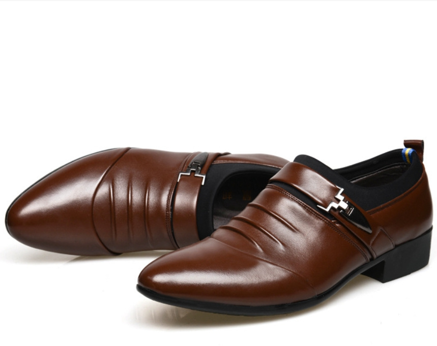 New men's formal single shoes pointed toe set formal leather shoes Korean version comfortable low-help men's casual shoes loafers - Image 42